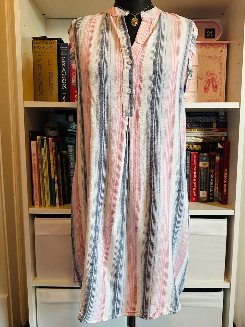cloth & stone Sleeveless Striped Midi Dress in Pink, Blue & White